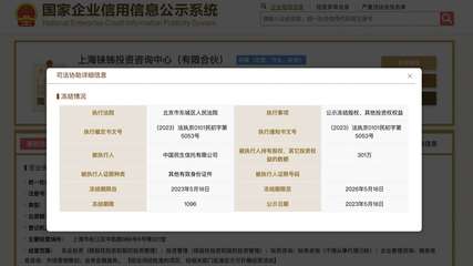 中國民生信托所持上海錸鈽投資咨詢中心301萬元股權遭凍結，投資咨詢服務或受影響